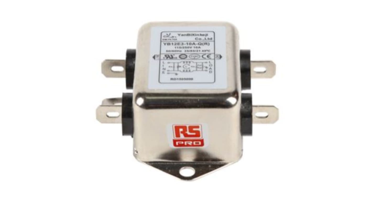 RS PRO Netzfilter, 115/250 V ac, 10A, Gehäusemontage, Flachstecker, 1-phasig 0,4/0,8 mA / 50/60Hz Single Stage Zustände