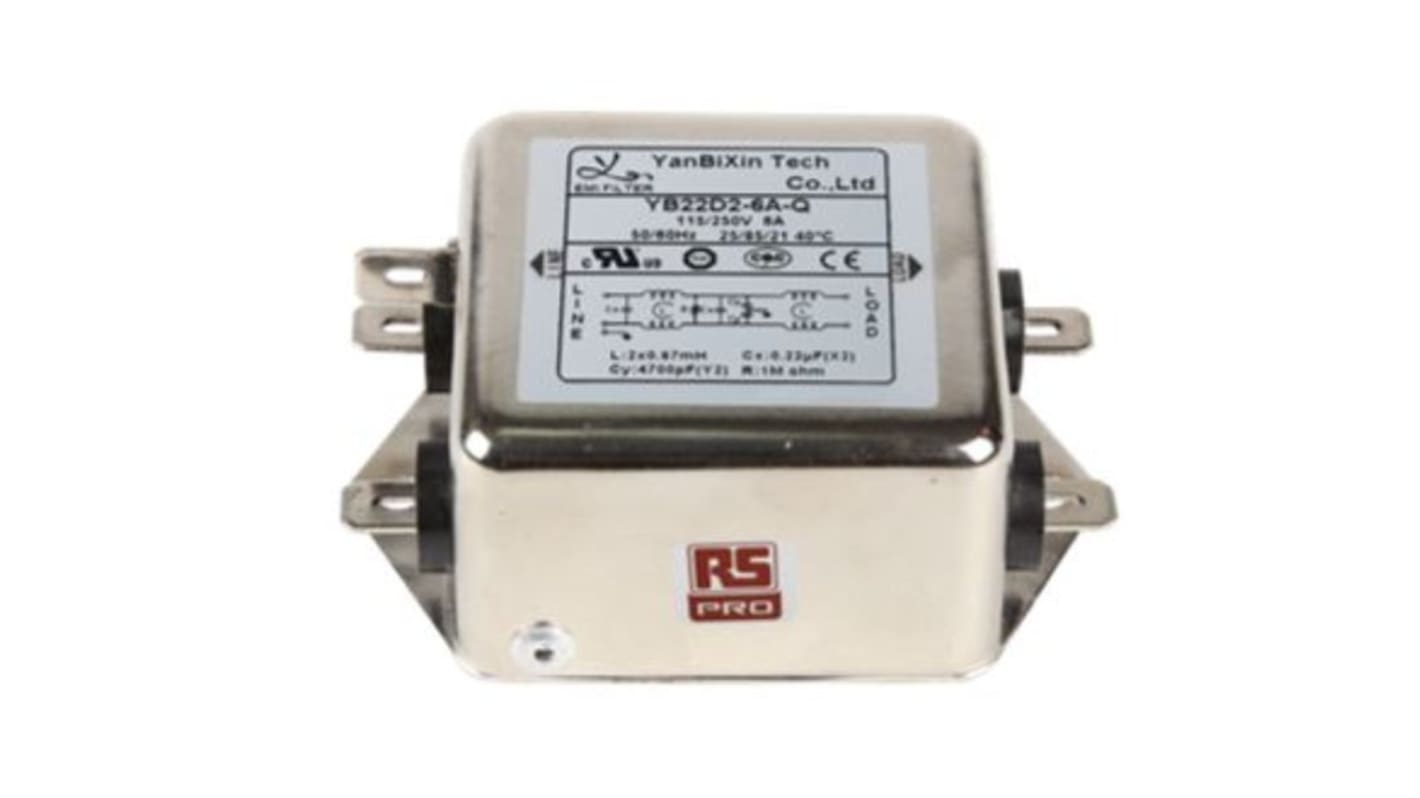 RS PRO 6A 250 V ac, Chassis Mount EMI Filter, Single Phase