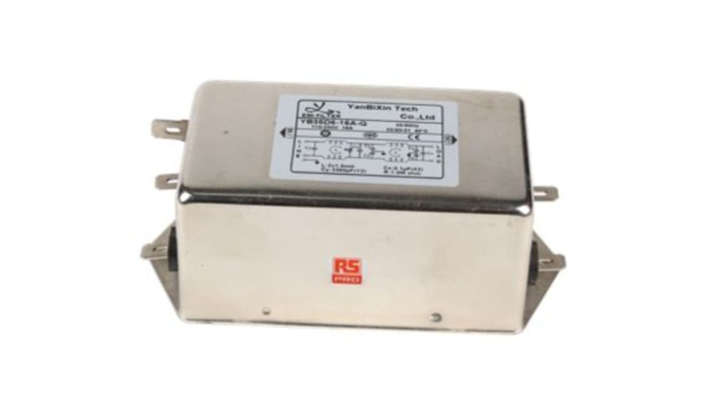 Filtro de suministro de alimentacion RS PRO, 16A, 250 V ac, Montaje en Panel, 2 Fases