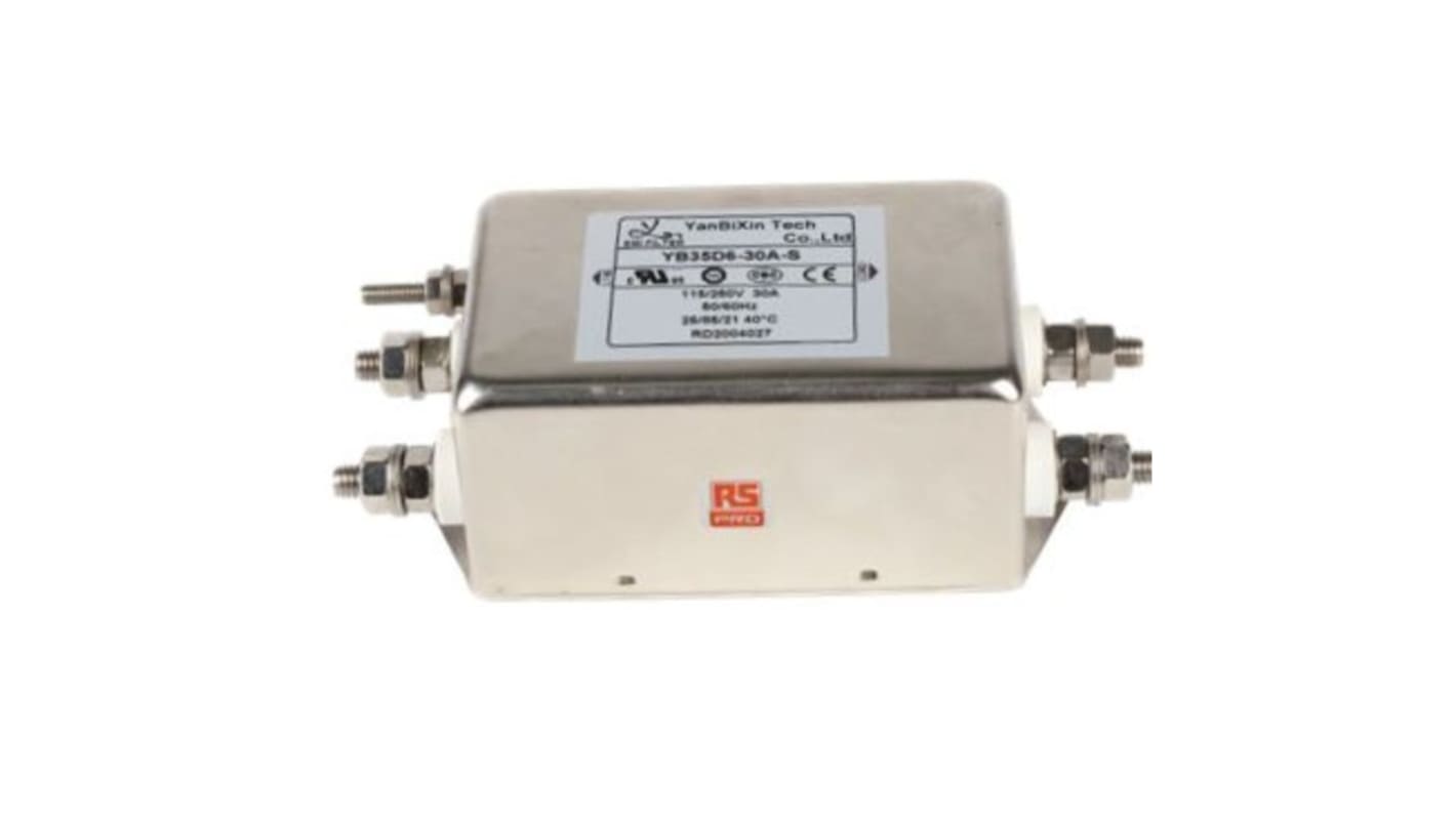 RS PRO 单相EMC滤波器, 30A, 115/250 V 交流, 50/60Hz, 底盘安装, 螺钉接端, 二阶