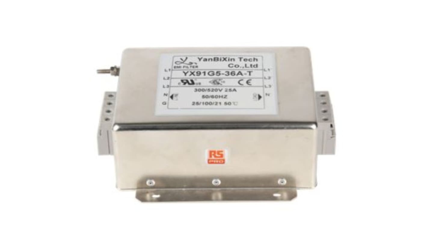 RS PRO Netzfilter, 520 V ac, 36A, Gehäusemontage, 3-phasig