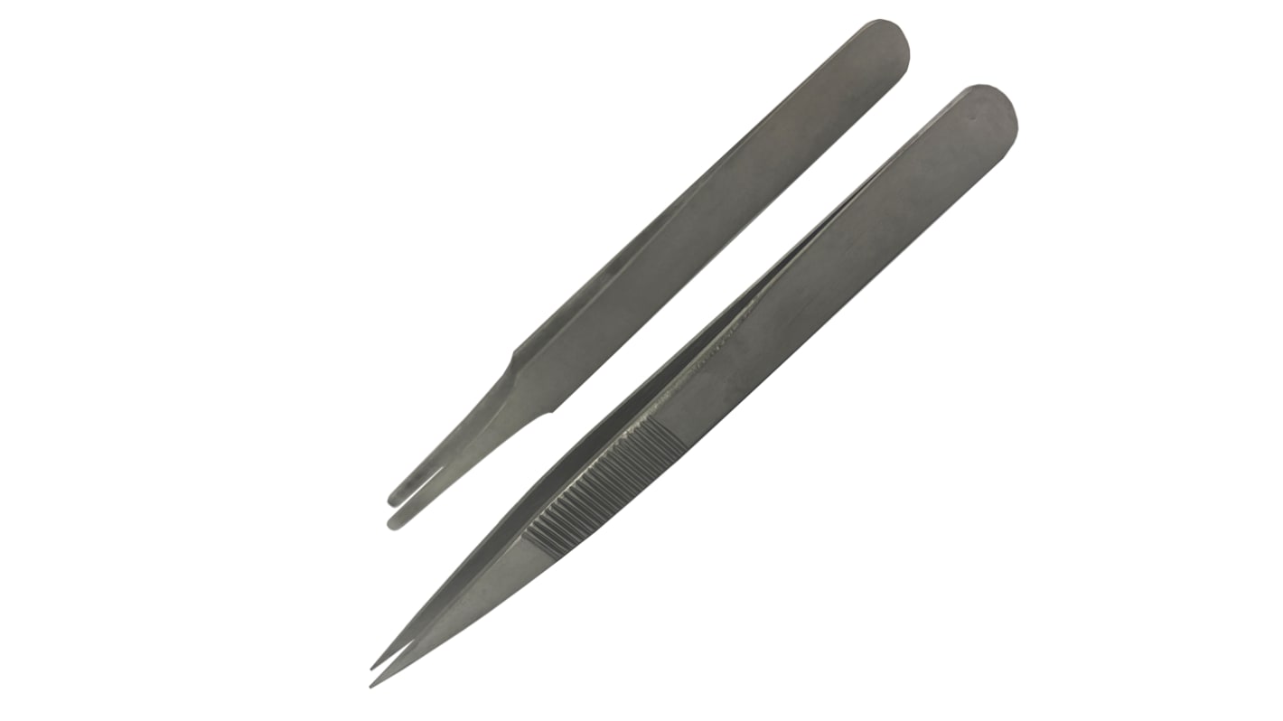 RS PRO 120 mm, Low Carbon Austenitic Steel, Straight, Tweezer Set