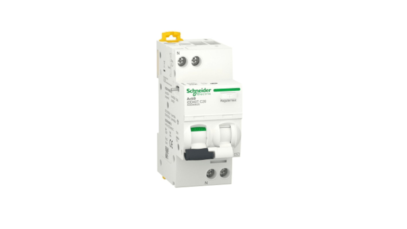 Schneider Electric RCBO, 20A Current Rating, 1P+N Poles, 300mA Trip Sensitivity, Type C, Acti9 Range