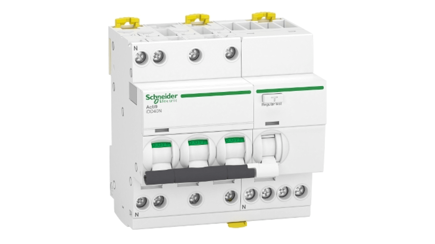 Schneider Electric RCBO, 20A Current Rating, 3P+N Poles, 30mA Trip Sensitivity, Type C, Acti9 Range