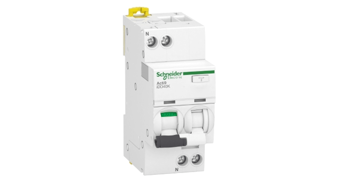 Schneider Electric RCBO, 32A Current Rating, 1P+N Poles, 30mA Trip Sensitivity, Type C, Acti9 Range