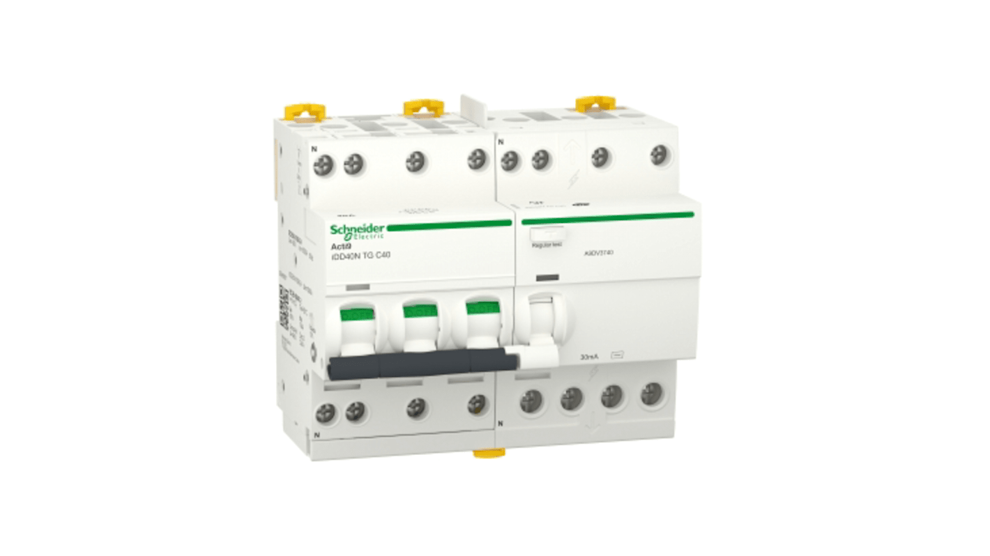 Disjoncteur différentiel magnéto-thermique Schneider Electric 40A 3P+N, sensibilité 30mA Type C, Acti9 iDD40N