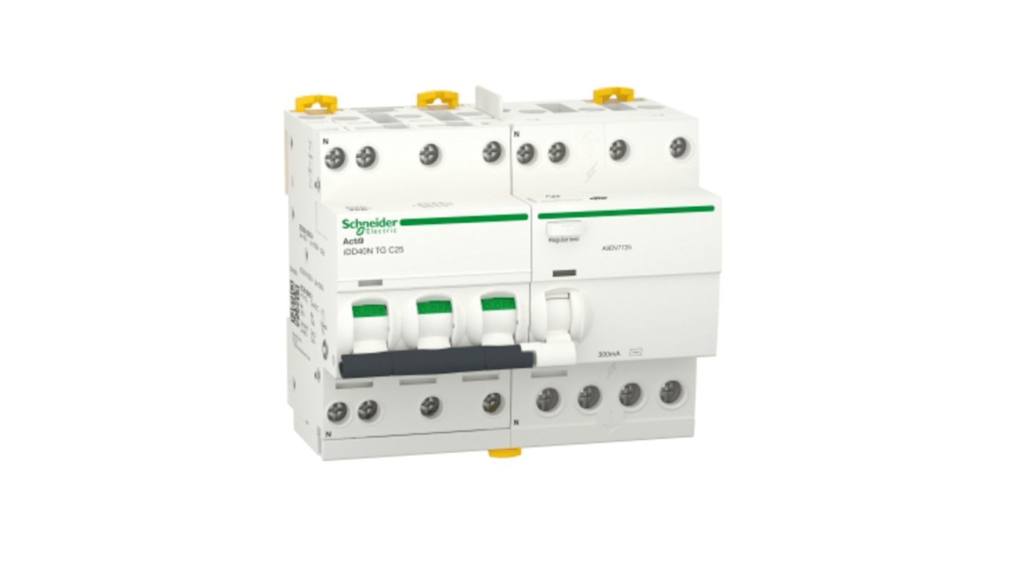 Schneider Electric RCBO, 32A Current Rating, 3P+N Poles, 300mA Trip Sensitivity, Type C, Acti9 Range