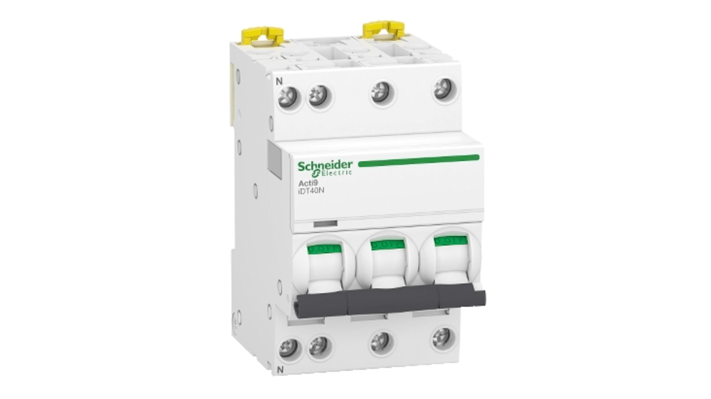 Schneider Electric Acti 9 Acti9 iDT40N MCB, 3+N, 10A Curve D, 400V AC