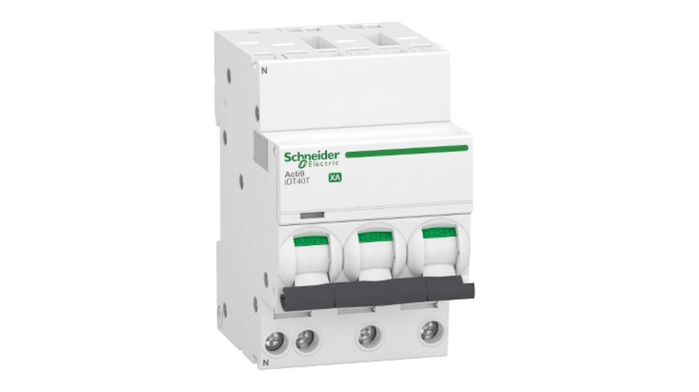 Schneider Electric Acti 9 Acti9 iDT40T XA MCB, 3+N, 40A Curve C, 400V AC