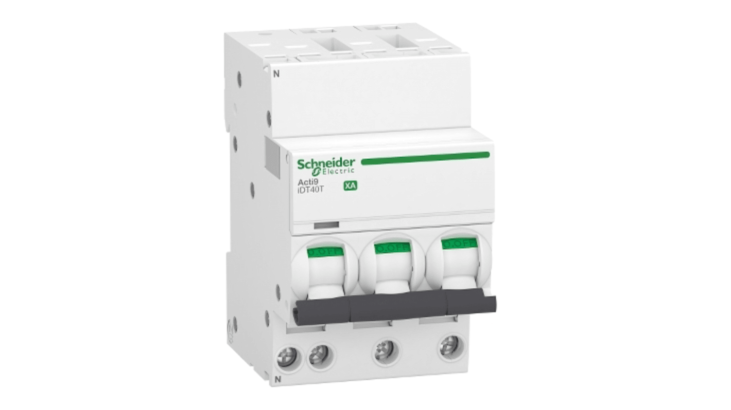 Schneider Electric Acti 9 Acti9 iDT40T XA MCB, 3P+N, 40A Curve C, 400V AC