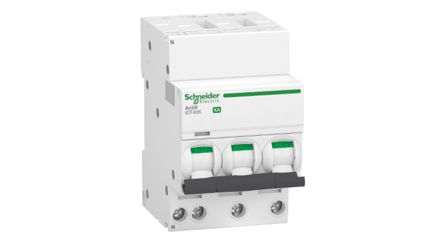 Schneider Electric Acti 9 Acti9 iDT40K XA MCB, 3P+N, 10A Curve C, 230V AC