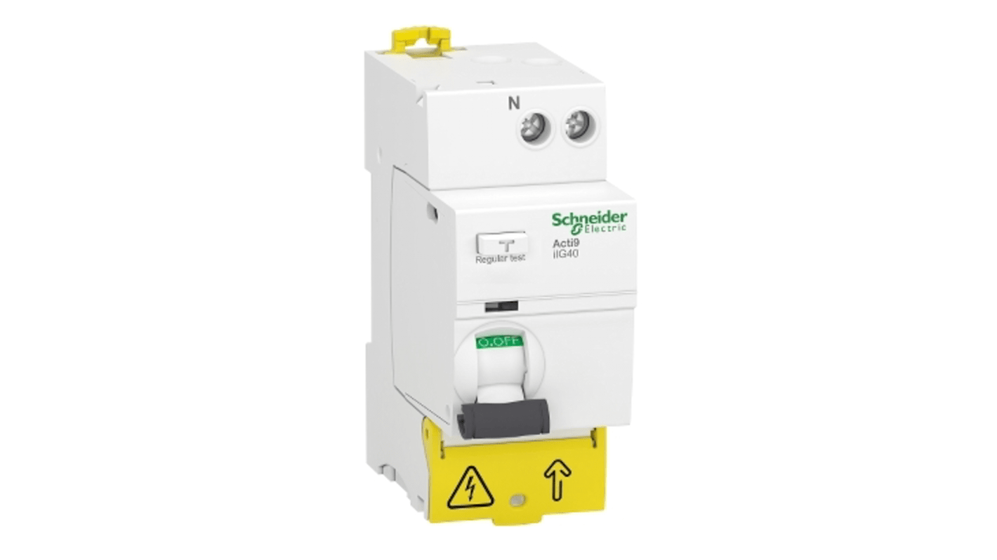 Schneider Electric Acti9 iIG40 RCCB, 63A, 1+N Pole, 30mA, Type AC, 220 → 240V ac