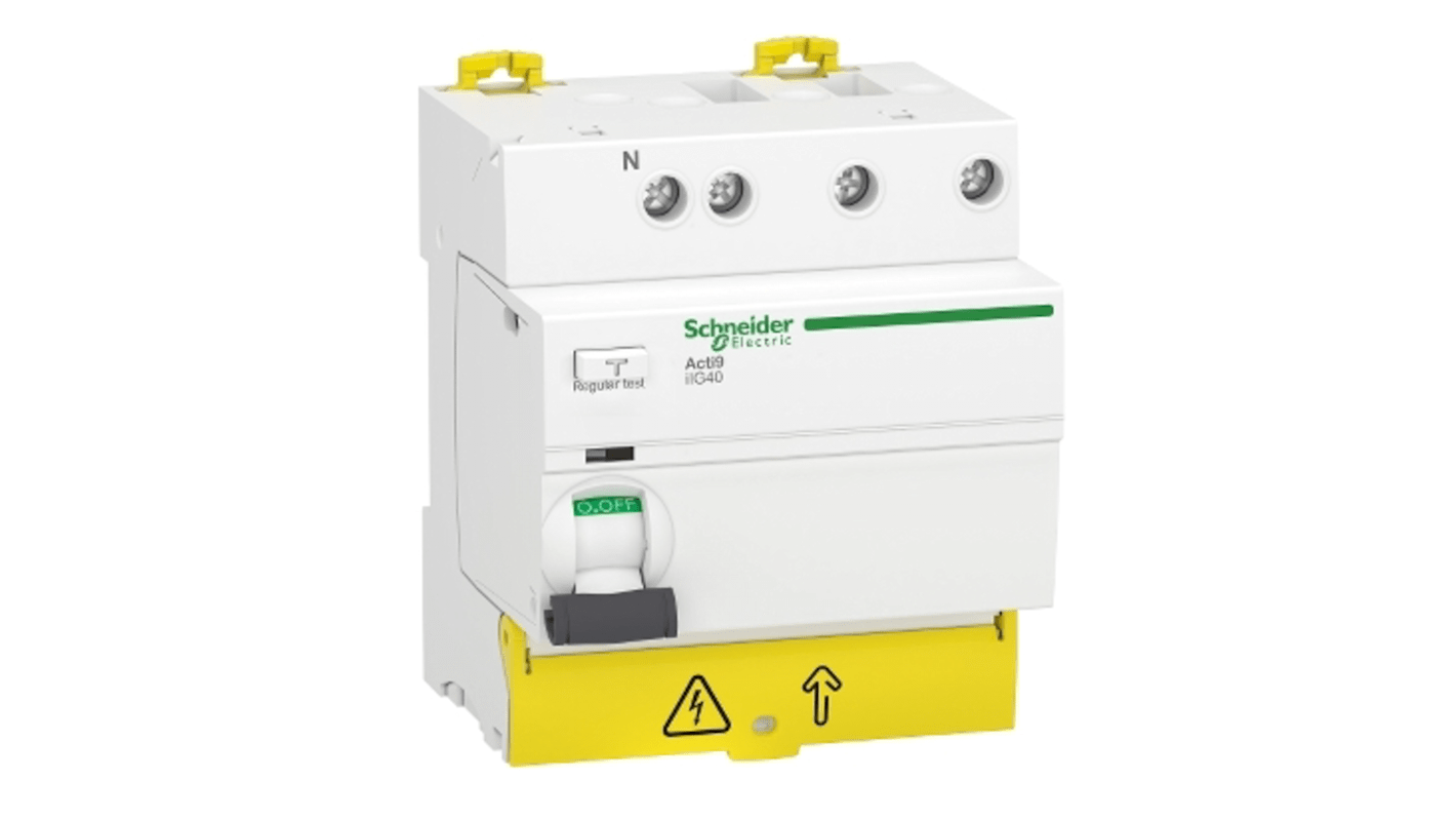 Interruptor diferencial Schneider Electric, 25A Tipo AC, 3+N Polos, 30mA Acti9 380 → 415V ac