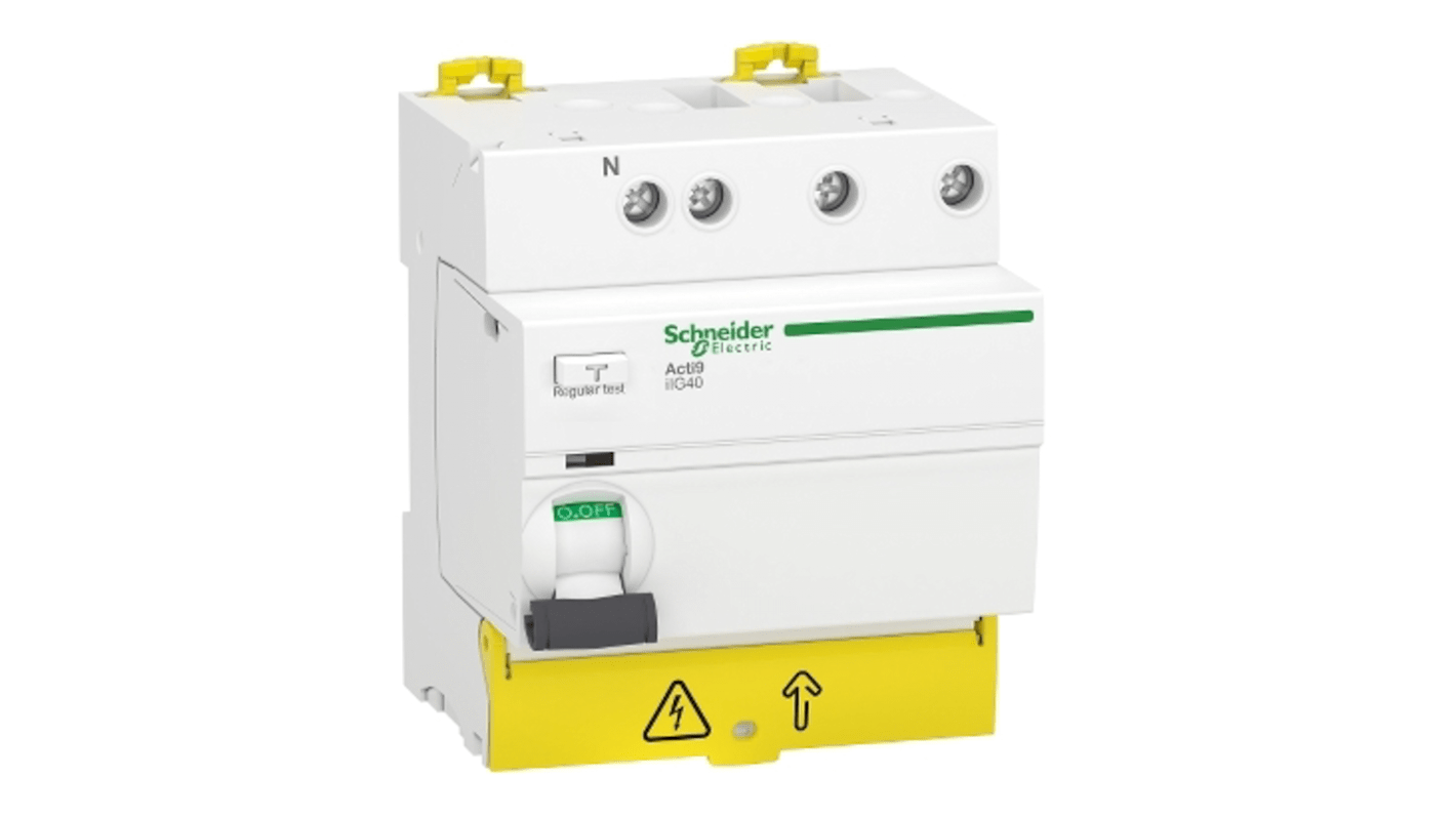 Schneider Electric Acti9 iIG40 RCCB, 40A, 3+N Pole, 30mA, Type AC, 380 → 415V ac