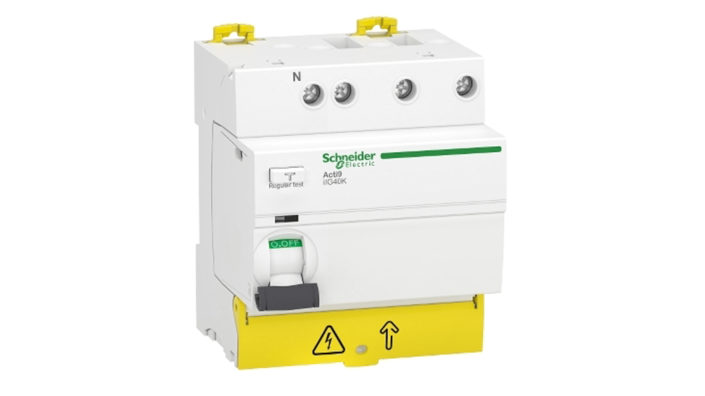 Schneider Electric Acti9 iIG40K RCCB, 40A, 3+N Pole, 30mA, Type AC, 380 → 415V ac