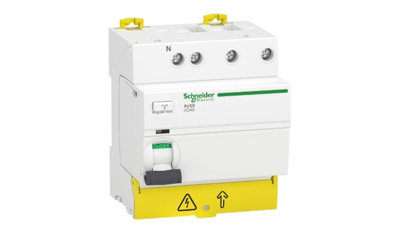 Schneider Electric Acti9 iIG40 RCCB, 63A, 3+N Pole, 300mA, Type AC, 380 → 415V ac
