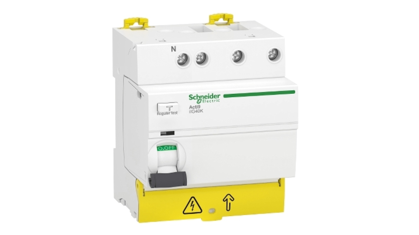 Interruptor diferencial Schneider Electric, 25A Tipo AC, 3+N Polos, 300mA Acti9 380 → 415V ac