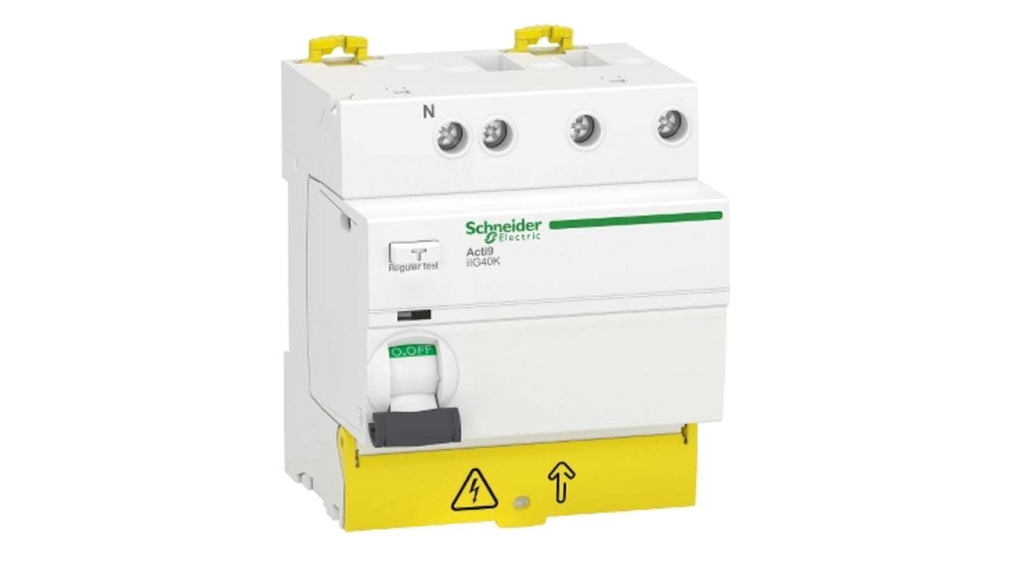 Interruptor diferencial Schneider Electric, 40A Tipo AC, 3+N Polos, 300mA Acti9 380 → 415V ac