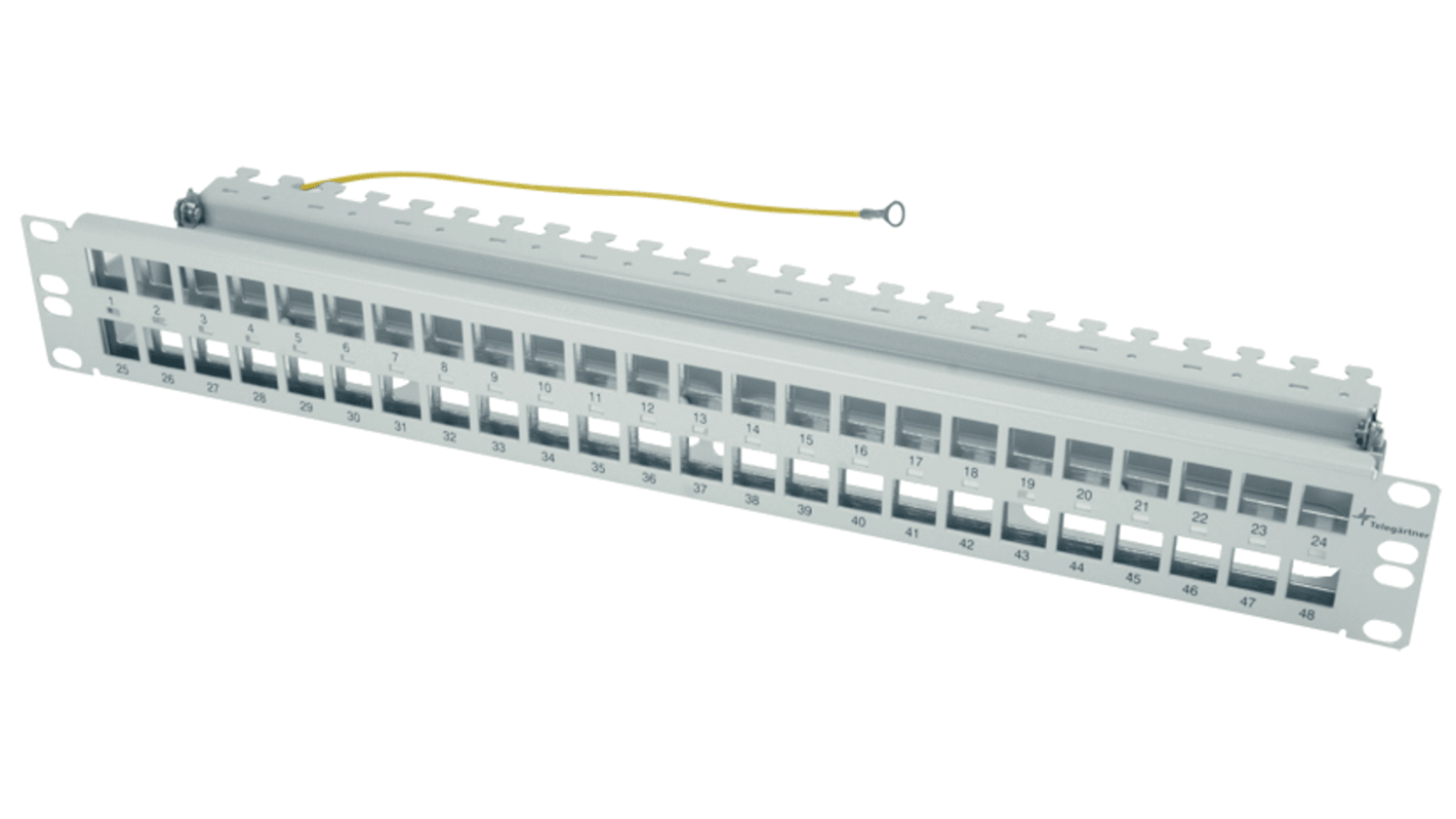 Patch panel, Telegartner, Cat5e, Cat6, Cat6a, 48 porte, RJ45, Schermato, non schermato, 1U, Grigio chiaro, Serie