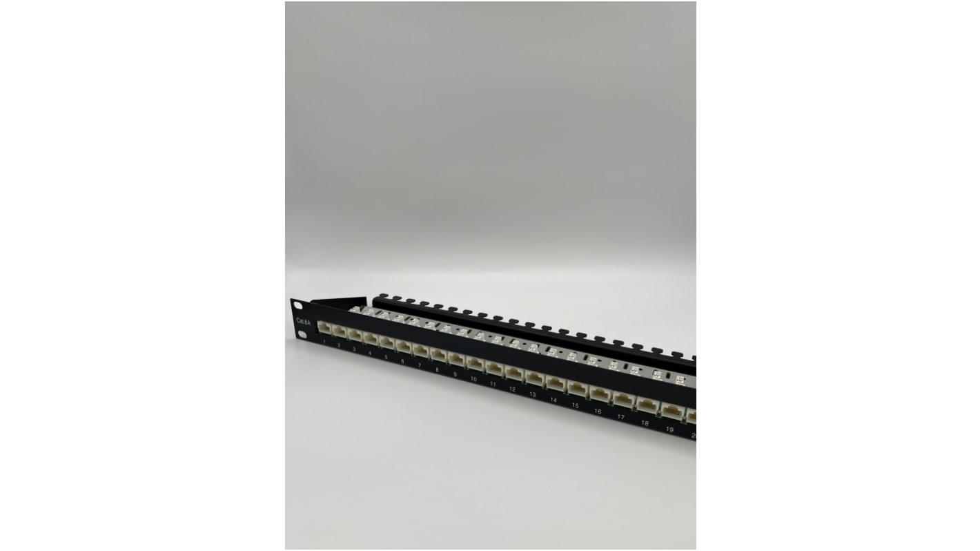 Panel de conexión RJ Telegartner J02023S0051, Cat6, 24 puertos, RJ11, RJ12, RJ45, Apantallado, 1U, Negro, Serie