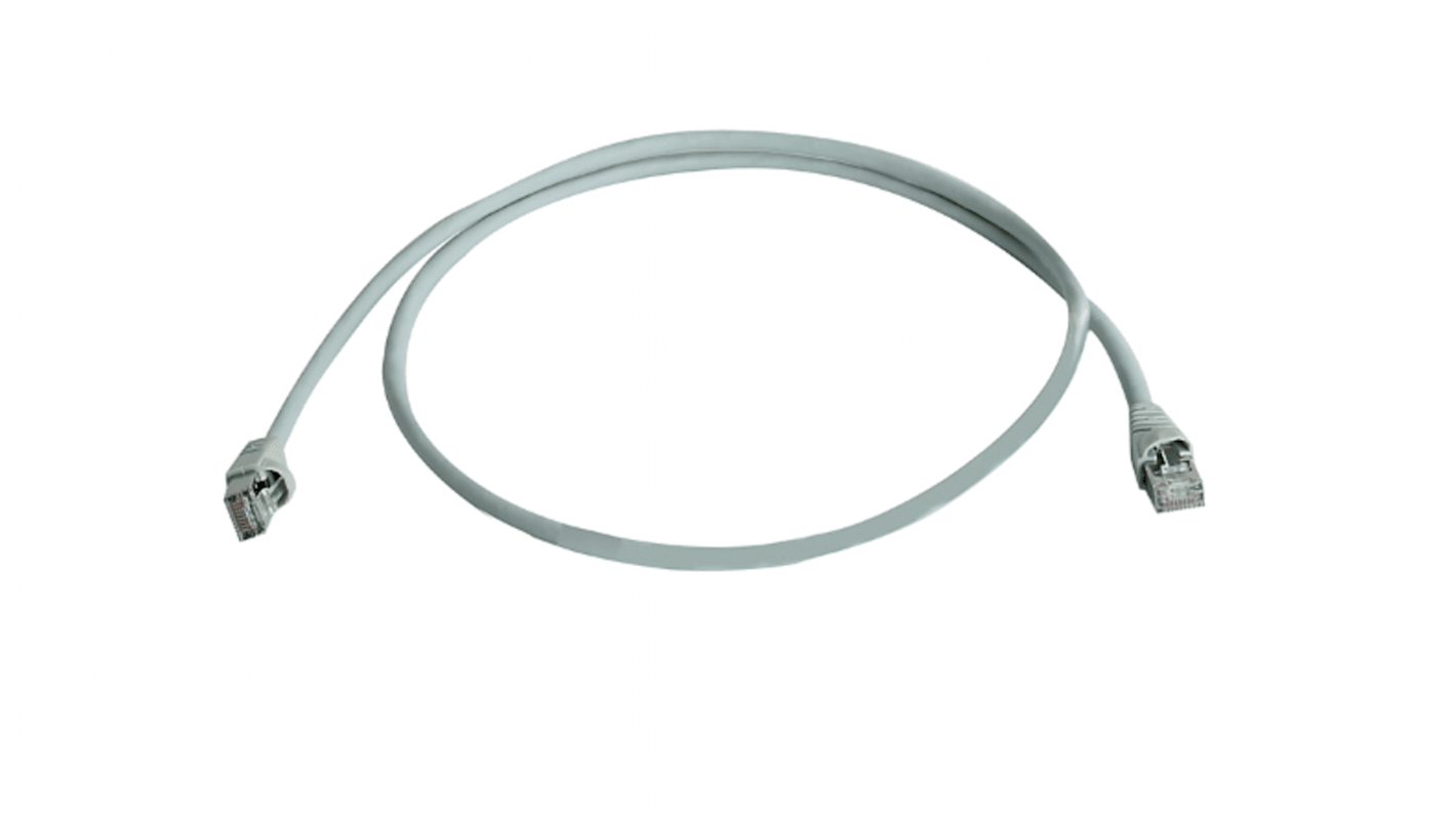 Cable Ethernet Cat6a S/FTP Telegartner de color Gris, long. 2m, funda de LSZH, Libre de halógenos y bajo nivel de humo