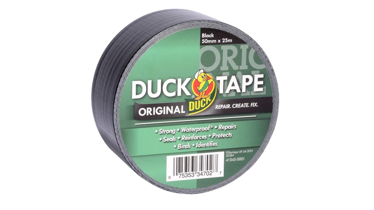 Cinta americana, Tejido DUCK TAPE 222227 de color Negro, 50mm x 25m, grosor 0.17mm