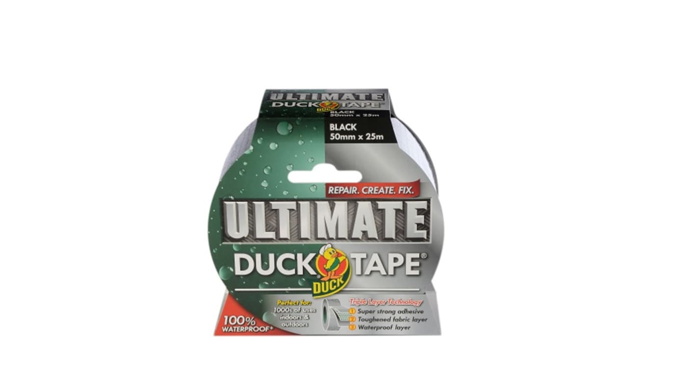 DUCK TAPE Duck Tape 232152 Duct Tape, 25m x 50mm, Black, Gloss Finish