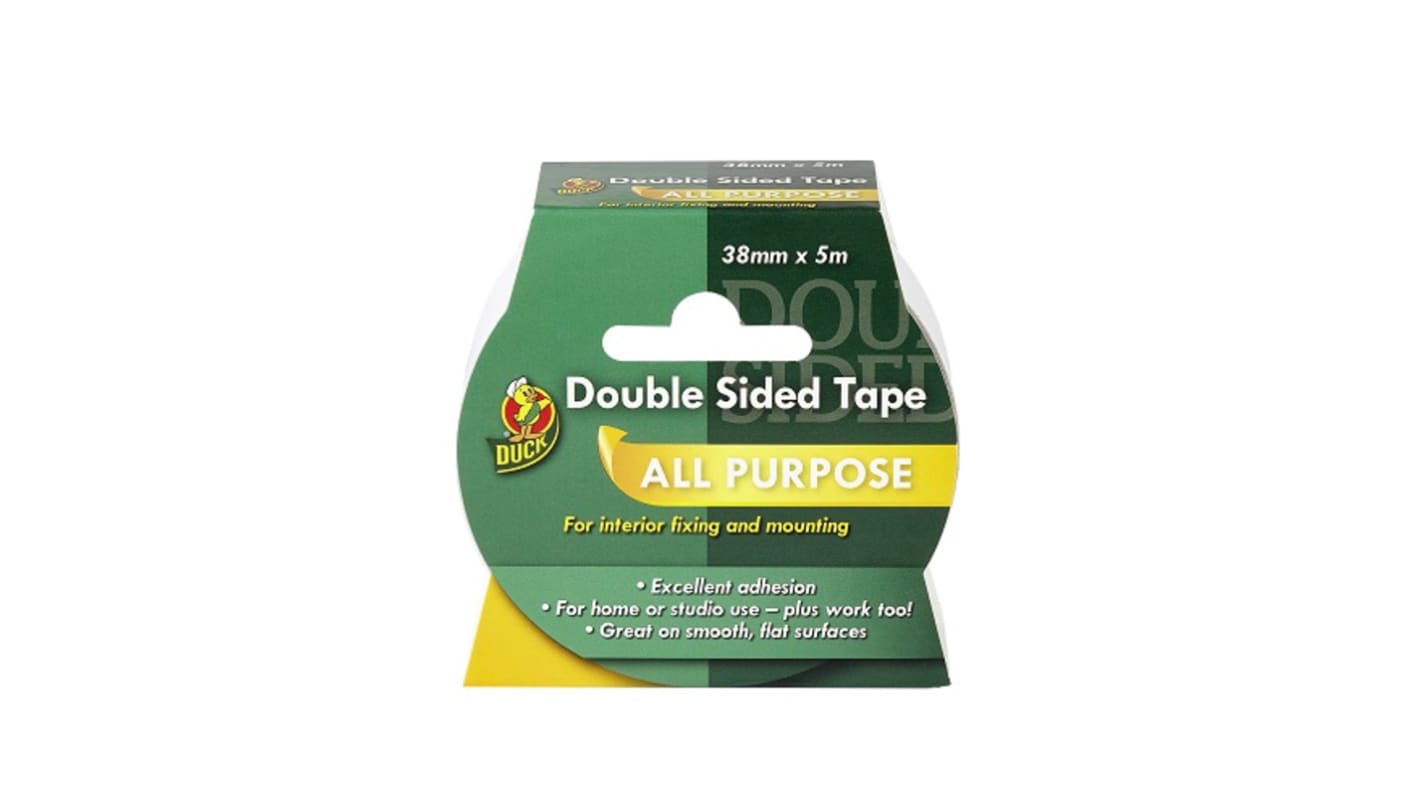 DUCK TAPE Kétoldalas poliészter ragasztószalag, hossz: 5m, szél.: 38mm, , átlátszó, 0.11 (without liner) mm, 0.17 (with