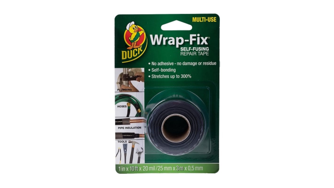DUCK TAPE 黑色自粘带, 0.5mm厚, 25mm宽 x 3m长, PVC衬底, 283037