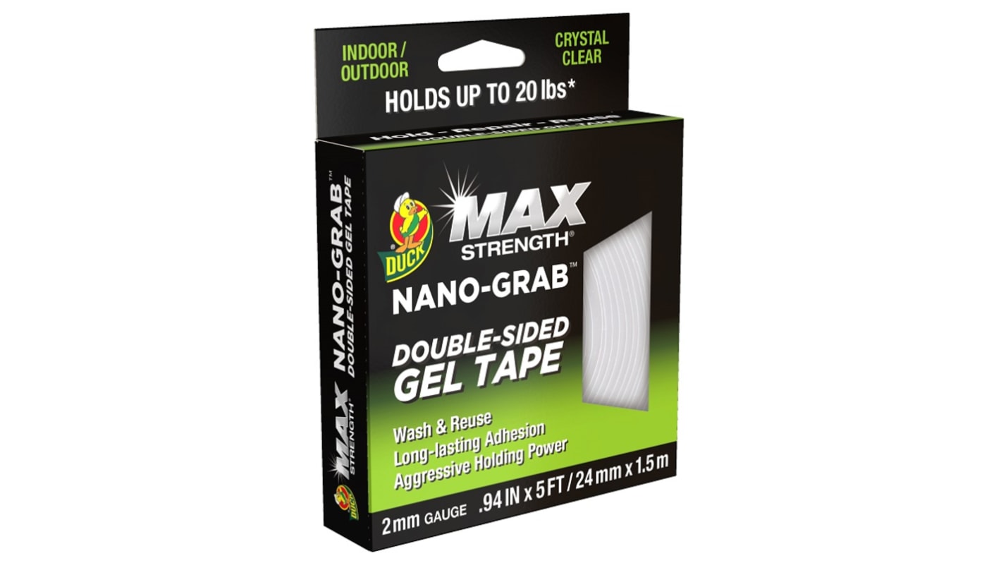 DUCK TAPE 287264 Clear Double Sided Adhesive Square, 2mm Thick, Acrylic Backing, 24mm x 1.5m