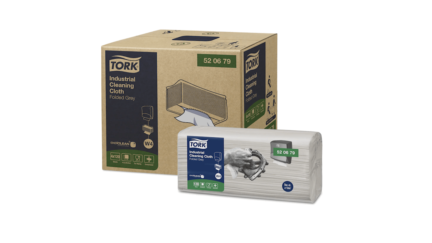 Tork Grey Non Woven Fabric Cloths for Industrial Cleaning, Box of 120, 415 x 355mm, Repeat Use