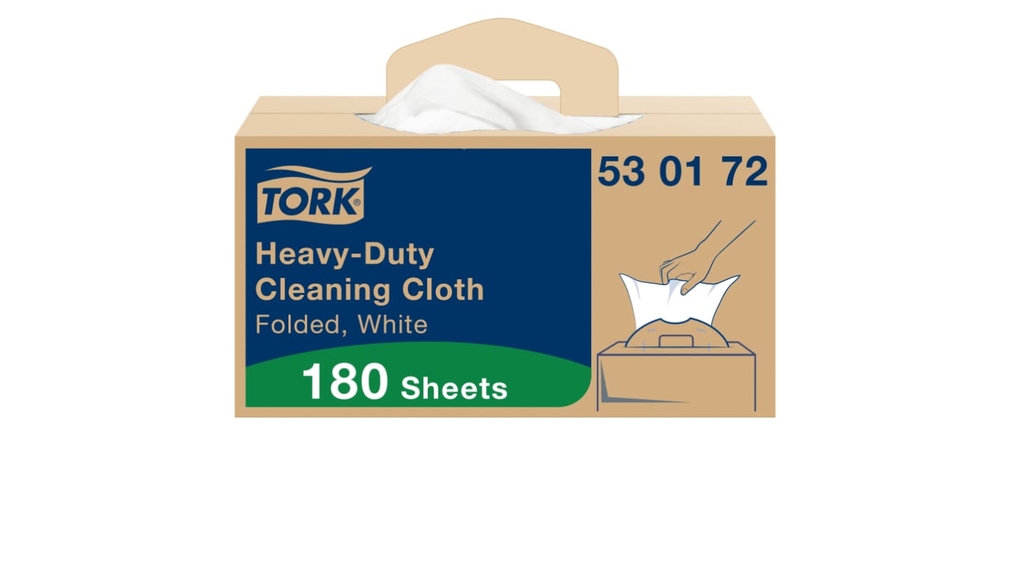 Tork White Non Woven Fabric Cloths for Heavy Duty Cleaning, Box of 180, 41.5 x 35.5cm, Single Use