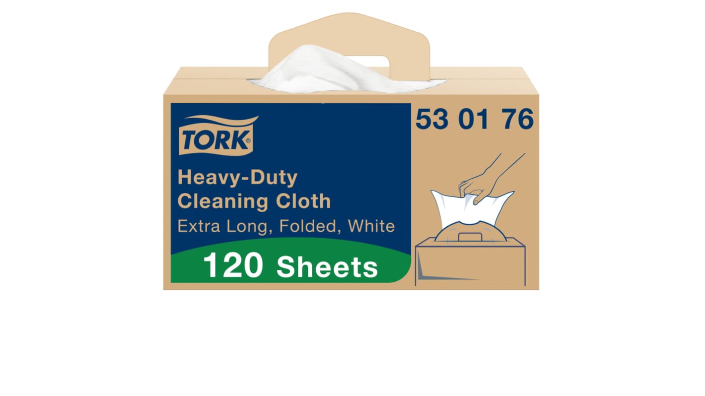 Tork White Non Woven Fabric Cloths for Heavy Duty Cleaning, Box of 120, 61.5 x 35.5cm, Single Use