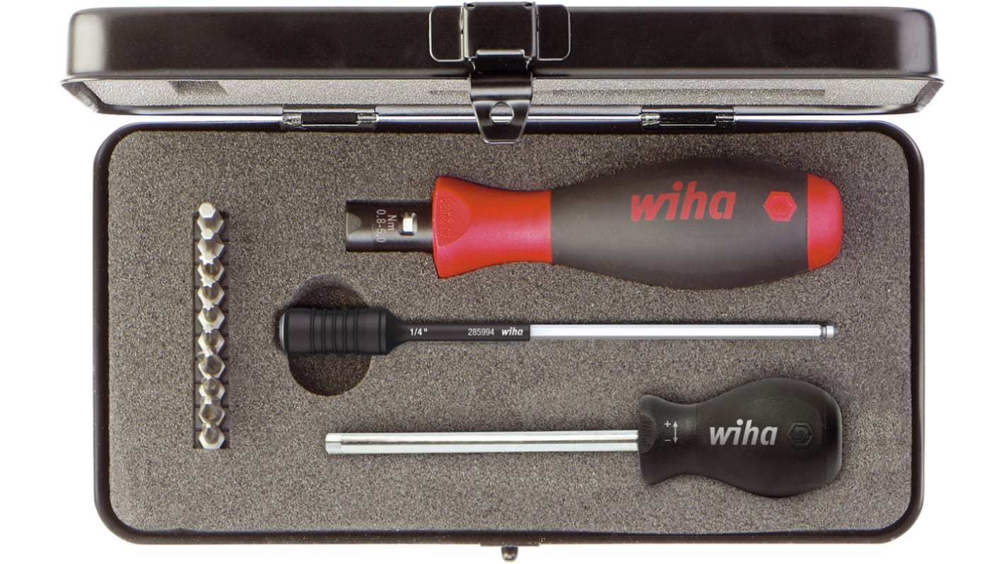 Wiha Adjustable Torque Screwdriver, 0.8 → 5Nm, 3.0 mm mm, 4.0 mm mm, PH1 mm, PH2 mm, PZ1 mm, PZ2 mm, T10 mm, T15