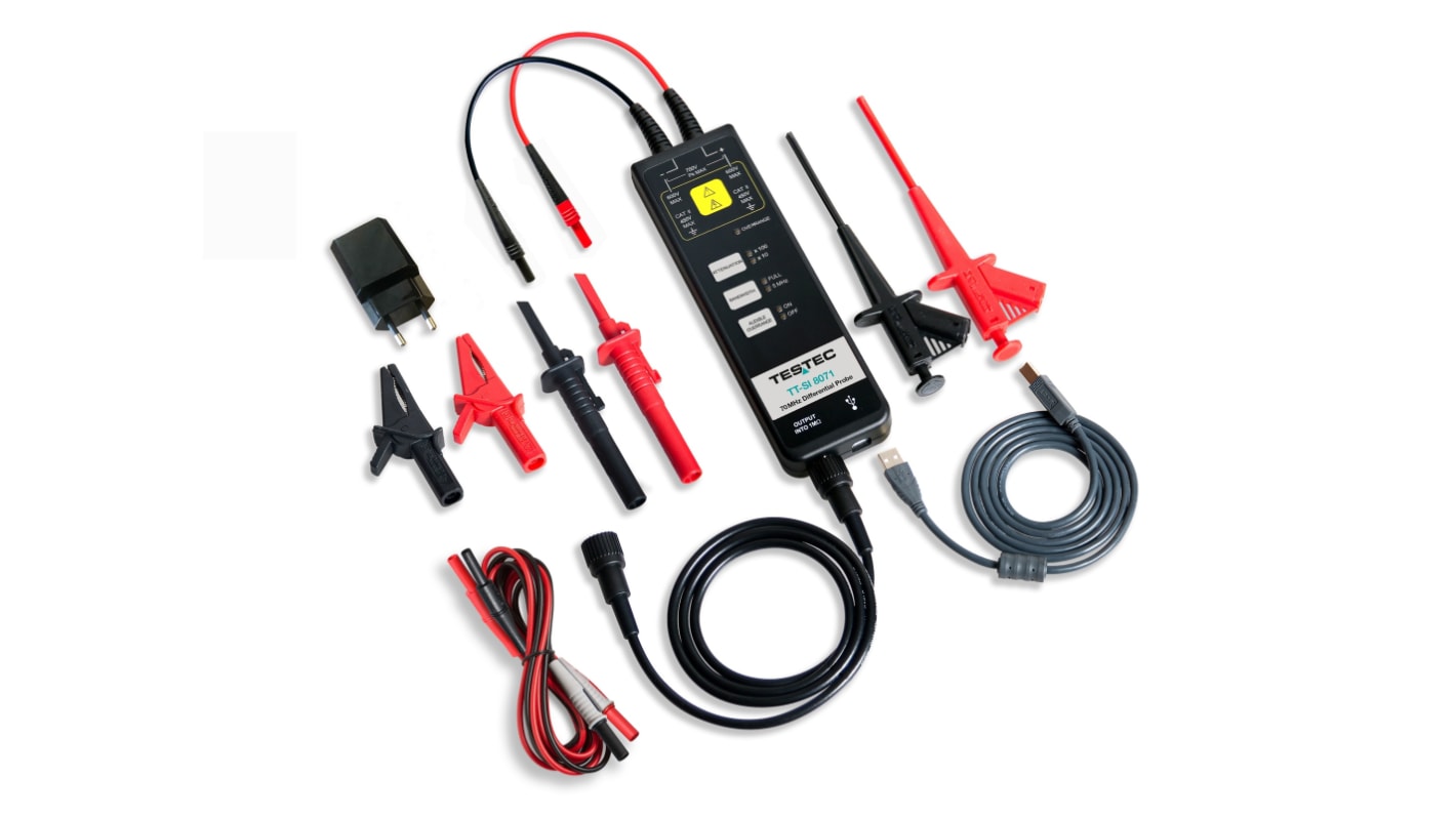 Testec 8000 Series TT-SI 8071 Oscilloscope Probe, Active, Differential Type, 70MHz, 1:10 / 1:100dB, BNC Connector