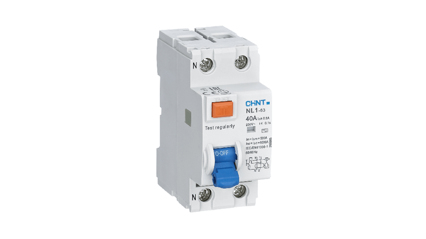 CHINT NL1 RCCB, 2-polig, 40A, 30mA Typ AC 230 → 240 V ac, 400 → 415V ac