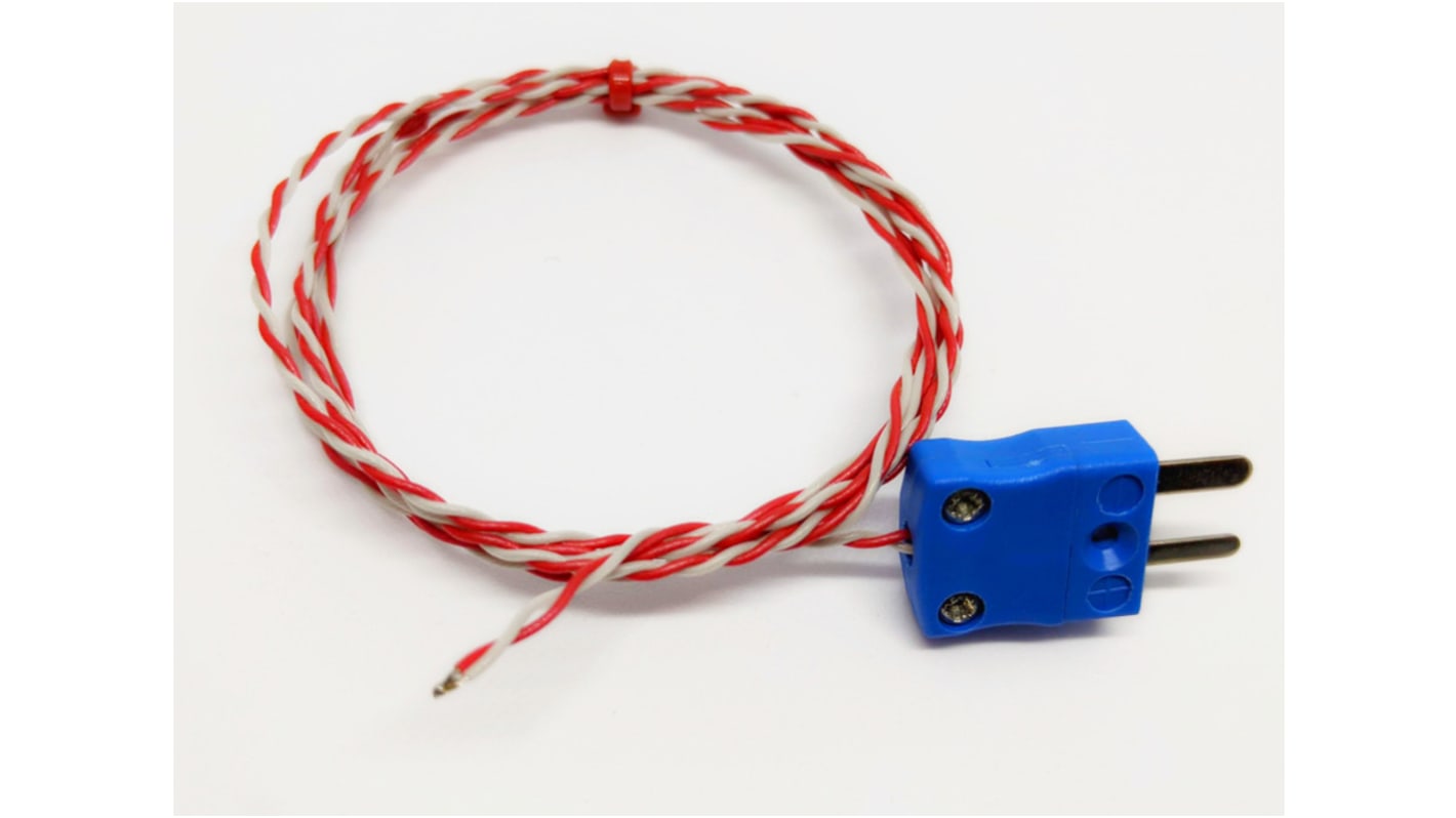RS PRO K型外露结点热电偶, 探头Φ1/0.3mm x 10m, 可测+250°C, 线长10m, 微型插头接端, PFA探头