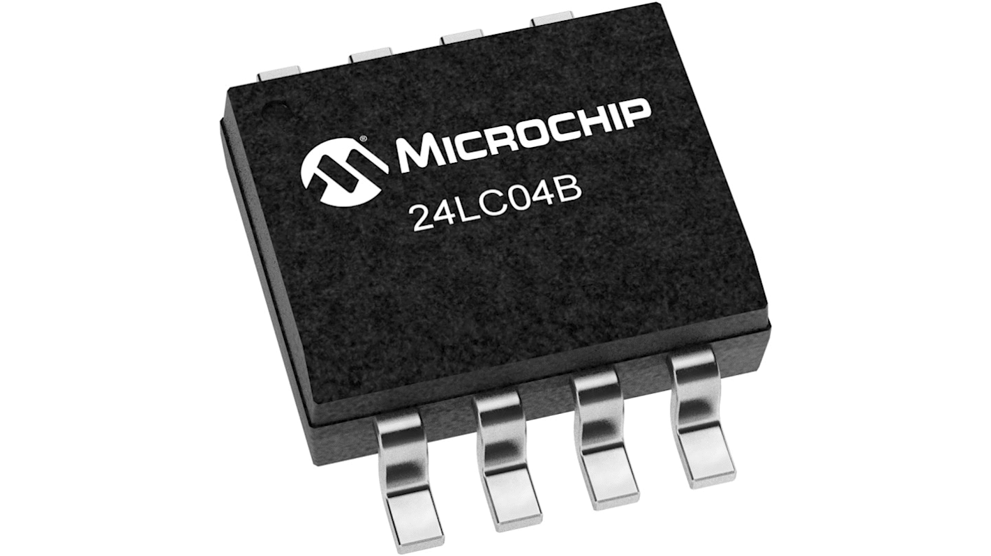 Microchip 24LC04BT-E/SN, 4kbit Serial EEPROM Memory, 900ns 8-Pin SOIC Serial-2 Wire, Serial-I2C