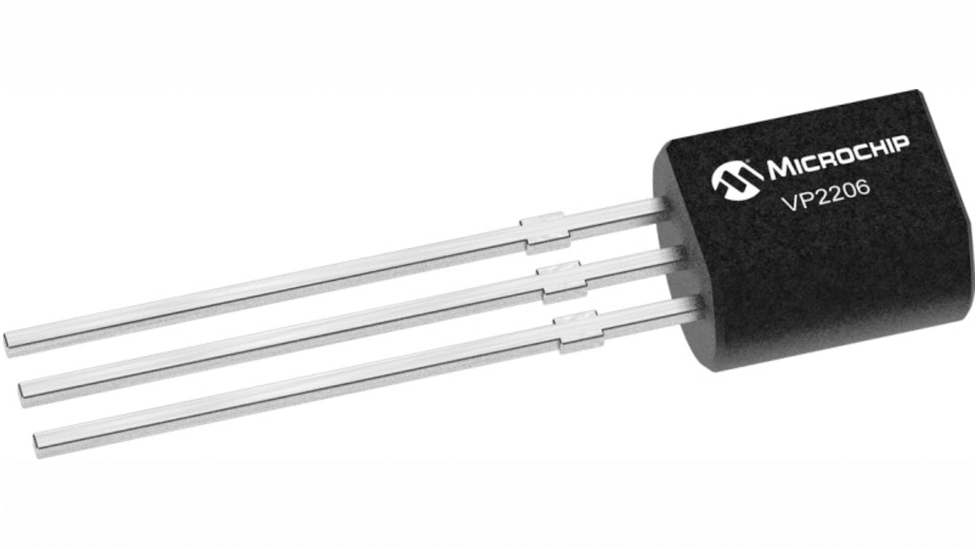 Microchip P沟道增强型MOS管, Vds=60 V, 643 mA, TO-92, 贴片安装, 3引脚, VP2206系列