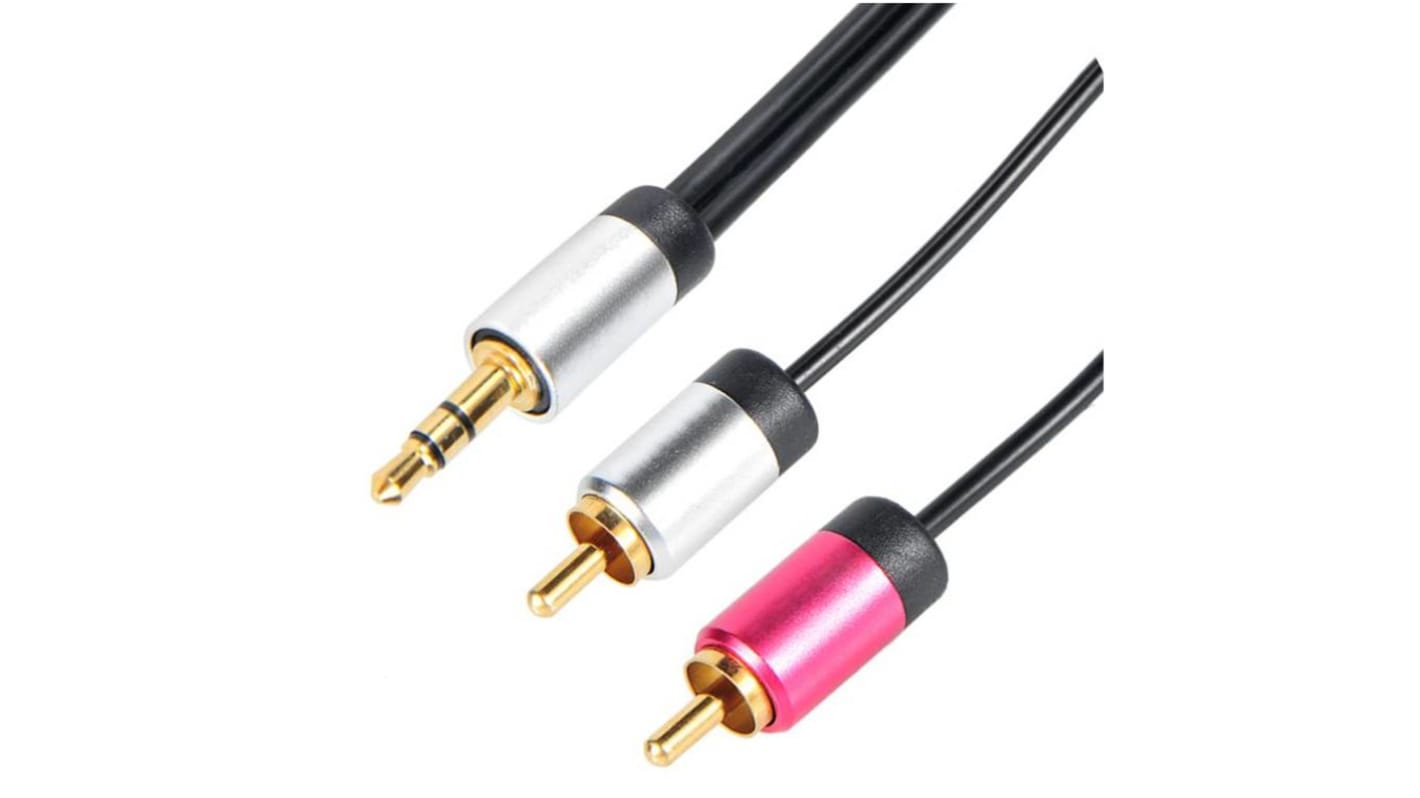 Okdo Male 3.5mm Stereo Jack to Male RCA x 2 Aux Cable, Black, 2m