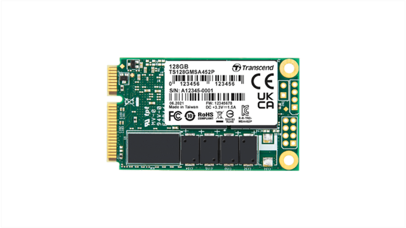 Transcend MSA452P, mSATA Intern SSD SATA III , TLC, 128 GB, SSD