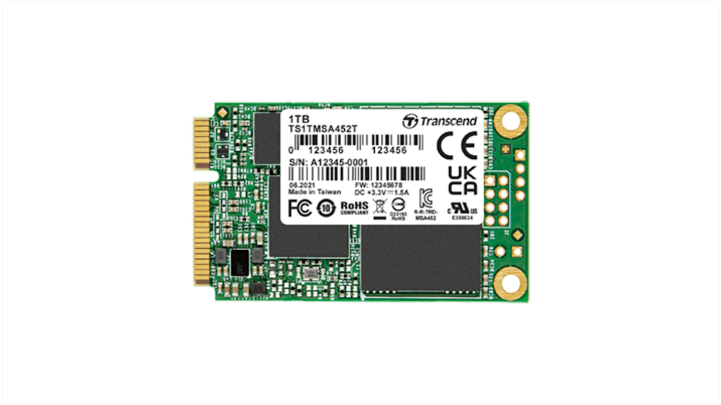 Transcend MSA452T-I, mSATA Intern HDD-Festplatte SATA III Industrieausführung, TLC, 1,024 TB, SSD