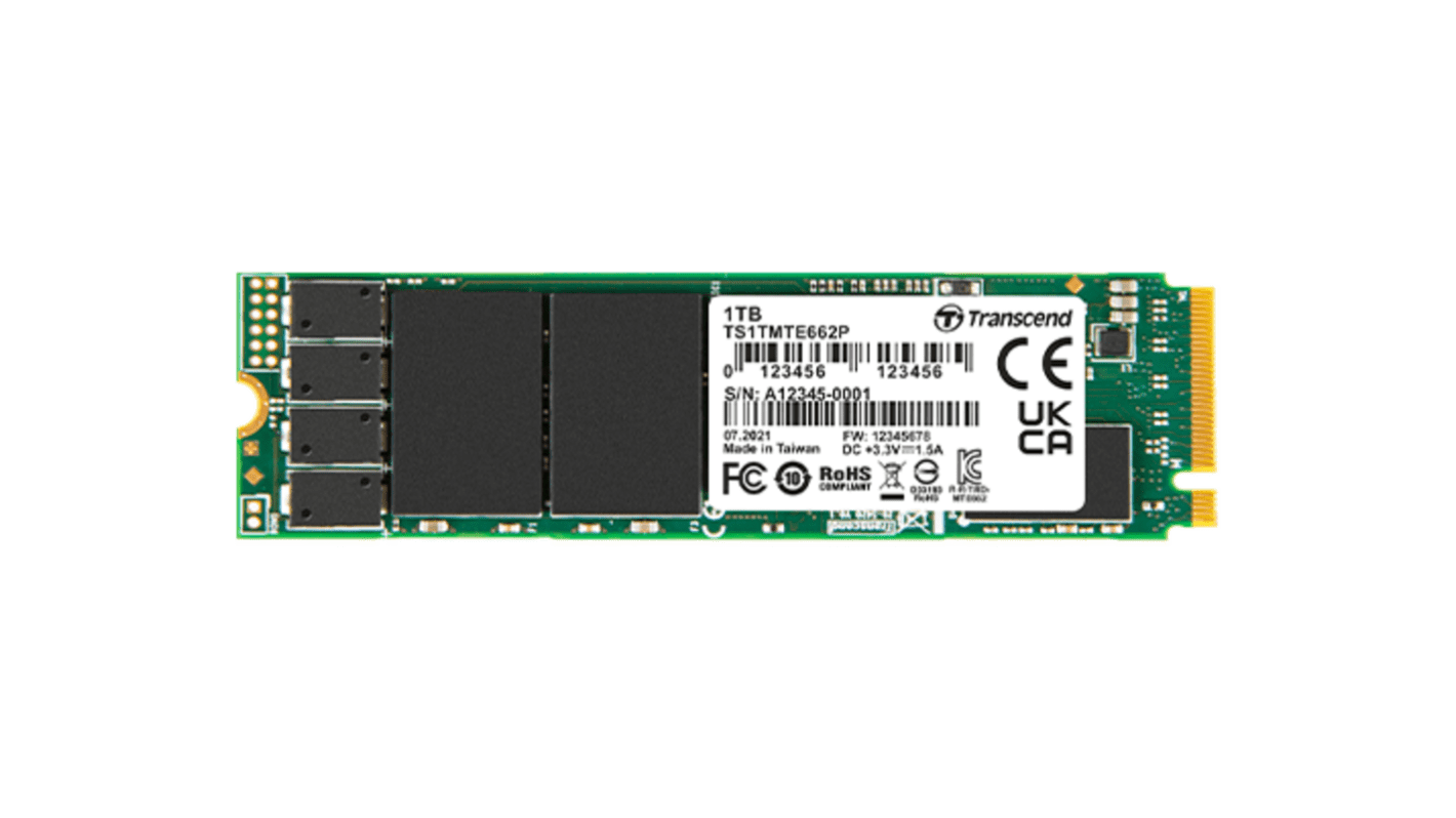 Transcend 1TB固态硬盘 SSD, NVMe PCIe Gen 3 x 4接口, , M.2, MTE662P, TLC