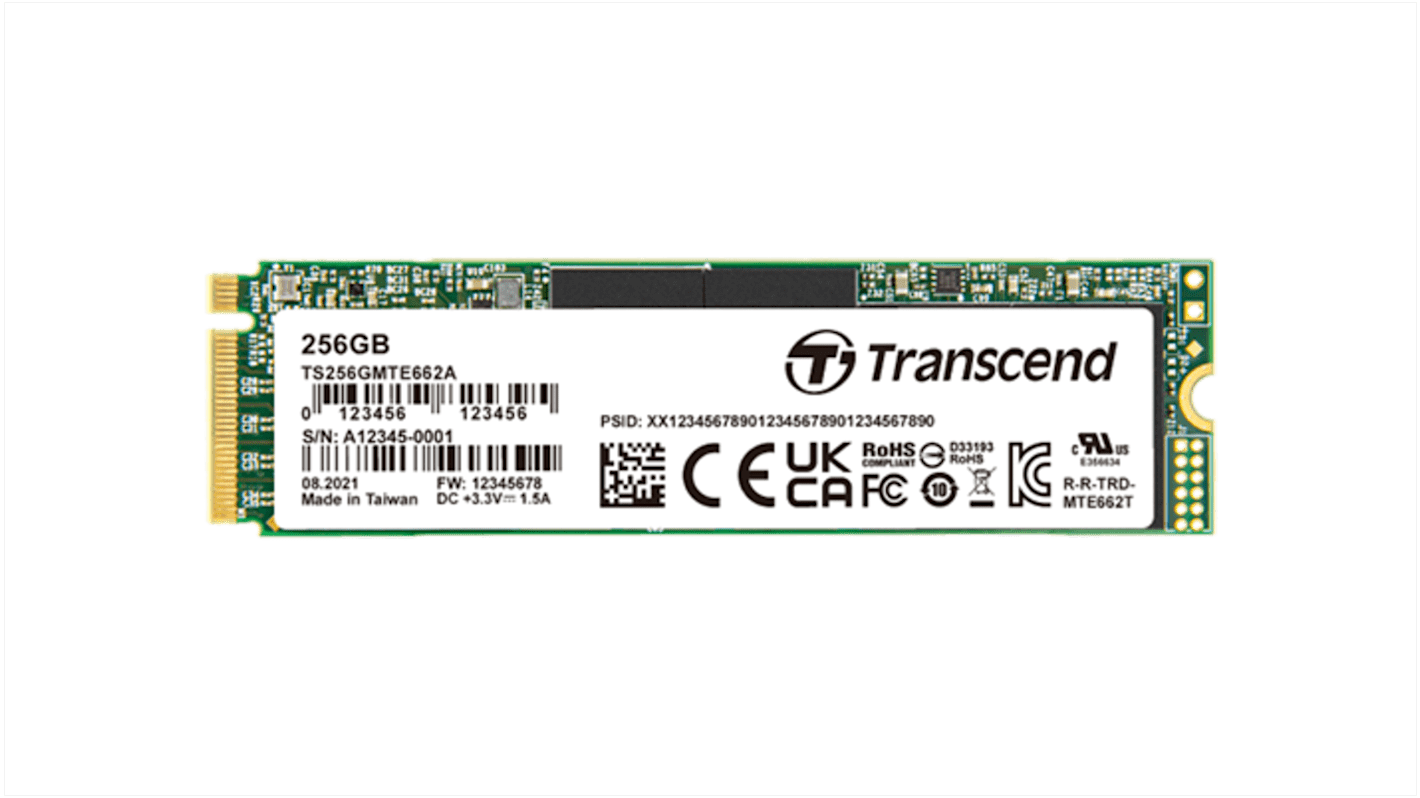 Transcend MTE662A, M.2 Intern HDD-Festplatte NVMe PCIe Gen 3 x 4, TLC, 256 GB, Intern, SSD