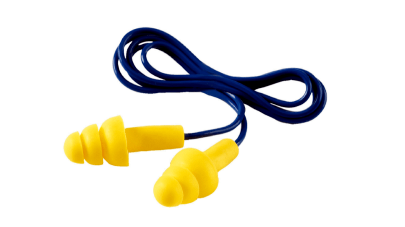 3M E-A-R UltraFit Series Blue, Yellow Reusable Corded Ear Plugs, 29dB Rated