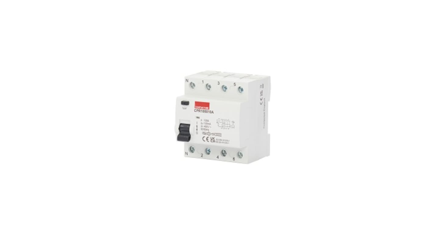 Contactum A Type RCD RCCB, 100A, 4 Pole, 100mA, Type A, 220 → 415V ac