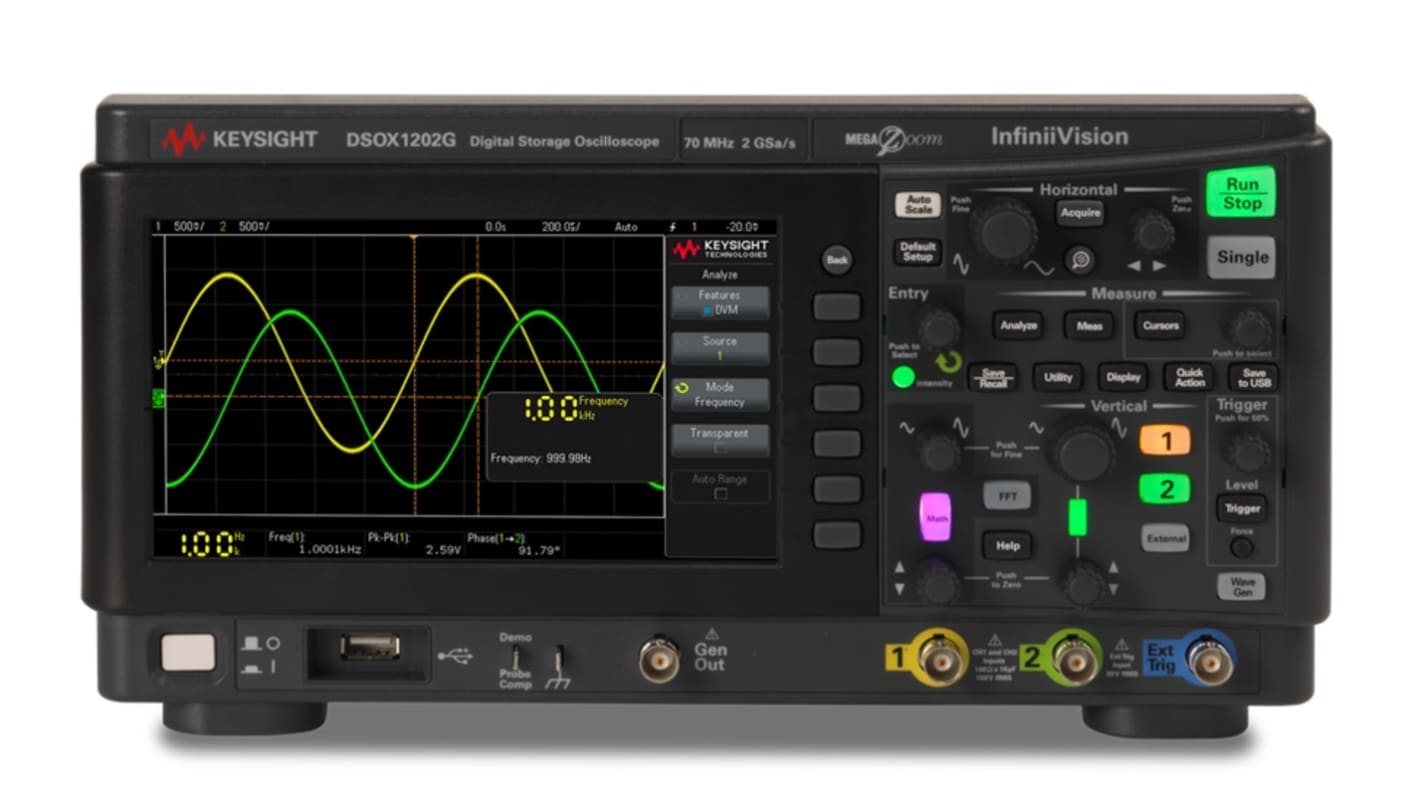 Keysight Technologies DSOX1202G InfiniiVision 1000 X Series, 100MHz Bench Oscilloscope, 2 Analogue Channels - UKAS