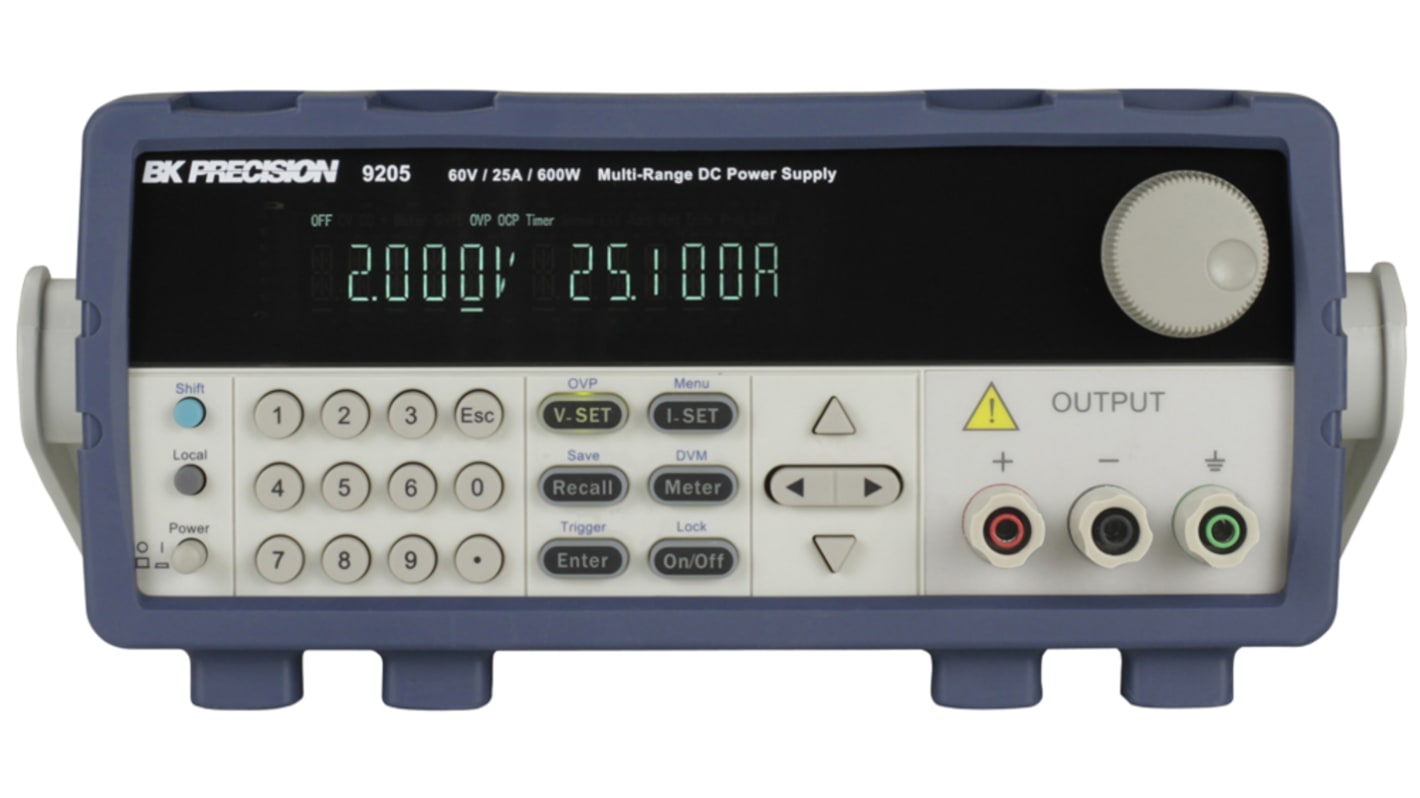Fuente de alimentación BK Precision BK9205B, calibrado UKAS, 1 salida, 60V, 25A, 600W