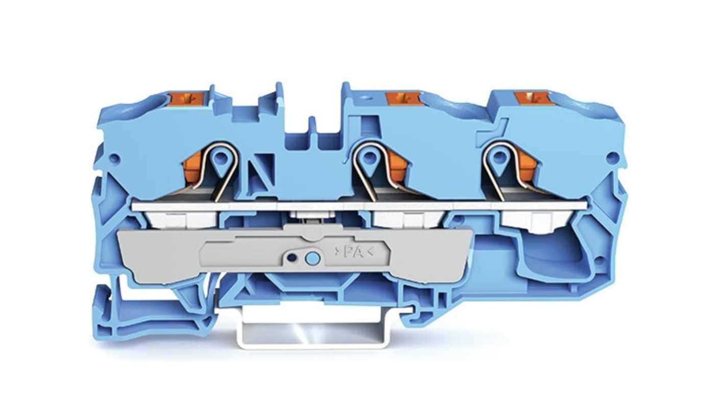WAGO 2210-1304 TOPJOB S, 2210 Series Blue, 10mm², Single-Level, Push-In Cage Clamp Termination, ATEX, IECEx