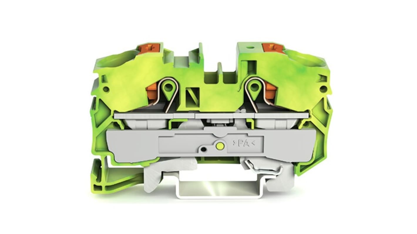 WAGO TOPJOB S, 2216 Series Green/Yellow Earth Terminal Block, 16mm², Single-Level, Push-In Cage Clamp Termination,